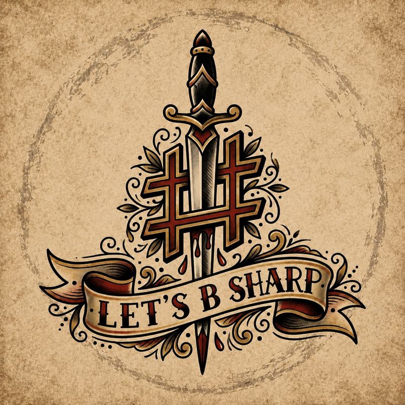 Let's Be Sharp — dagger and banner emblem