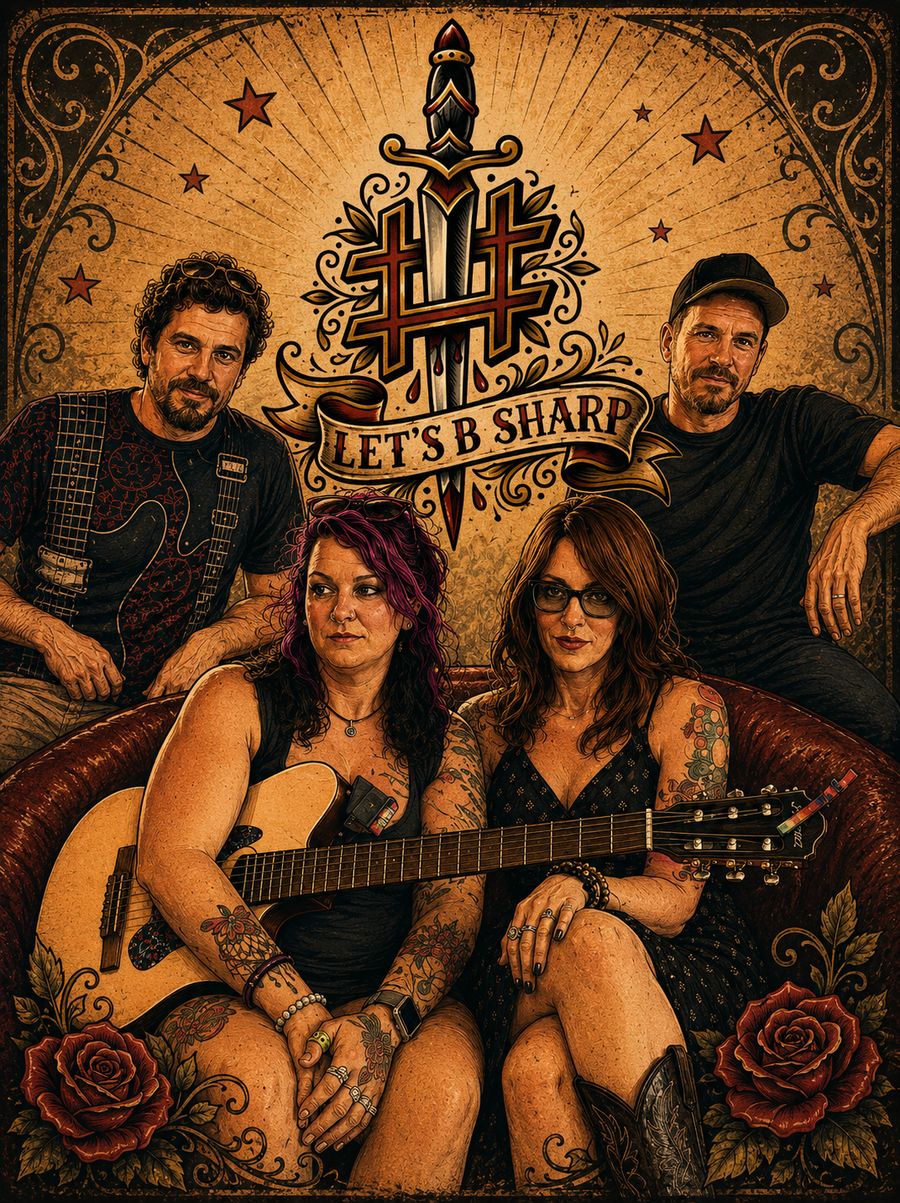 Let's Be Sharp sunburst band poster